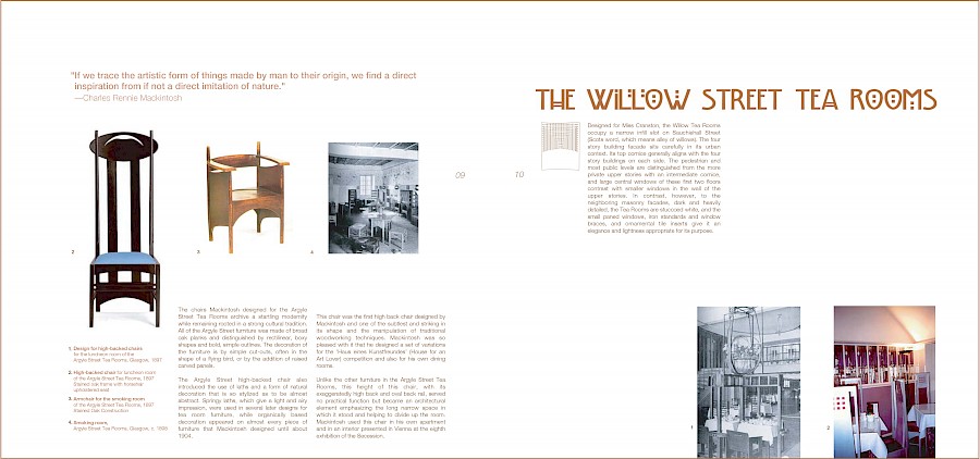 Chairs from Argyle Street Tearoom on left page, Willow Street Tea Rooms section start on right page