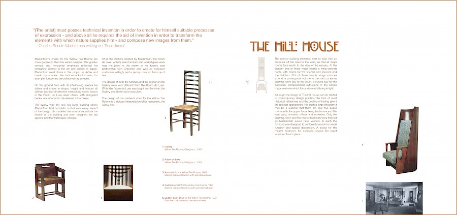 Chairs from Willow Street Tearoom on left page, Hill House section start on right page