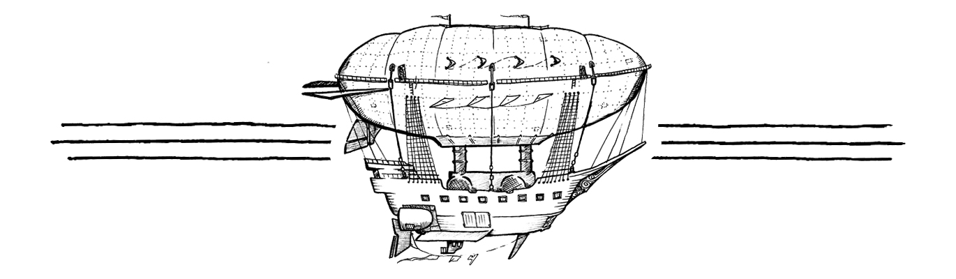An airship framed by triple lines
