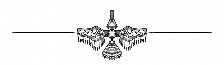 A non-western crown (diadem) made of beads and jewels framed with single lines